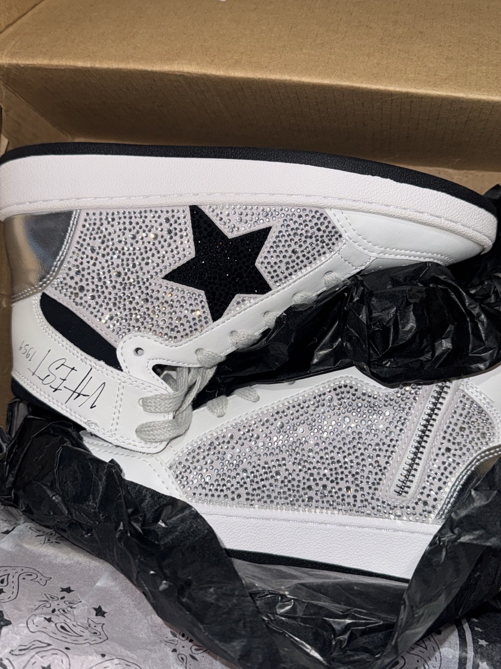 Vintage Havana White Rhinestone High-Tops with Black Star